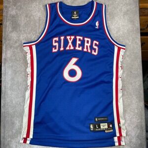 Reebok Julius Erving 6 Philadelphia 76ers Hardwood Classics Jersey Blue Mens L